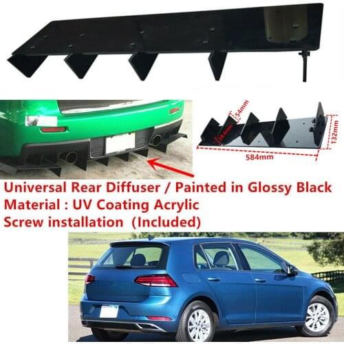 58.4cmx13.2cm Fit For VW Golf VII MK7/7.5 2015-2019 Gloss Black Set Rear Bumper Fin Air Diffuser 5 Shark Fins Spoiler Universal