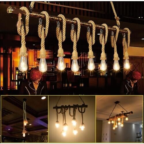 Loft 3/5/8/10 head pipe personality rope Pendant Lights cafe bar retro clothing shop Nordic Industrial Decoration Pendant Lamps