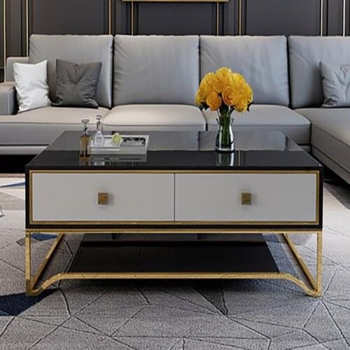 Light luxury coffee table, modern minimalist living room creative stainless steel tempered glass TV cabinet combination