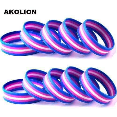 Transgender Pride Flag Silicone Rubber Bracelets Sports Wrist Band Bangle for Women Men 10pcs SLP-0007