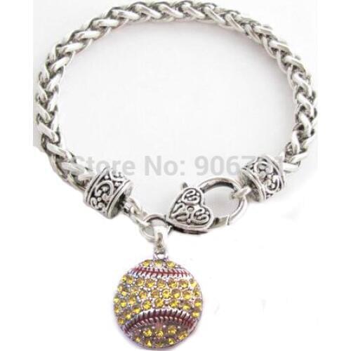 Softball yellow Crystal pendant Bracelet