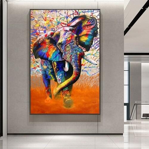 Modern Abstract Colorful Elephant Oil Painting Print on Canvas Pictures Animal Painting Wall Art for Living Room Home Decor