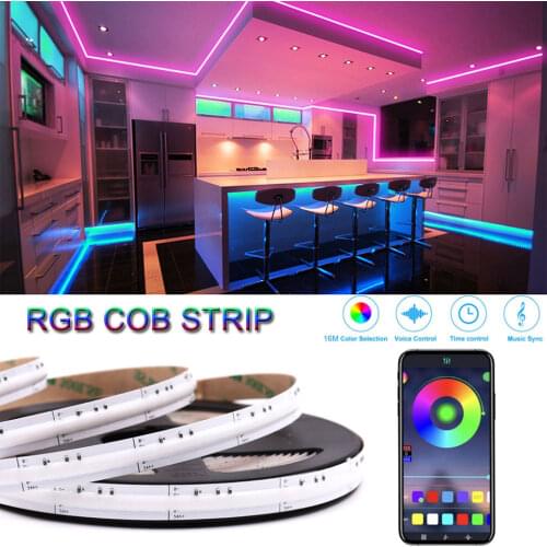 RGB FOB LED Strip 12V 24V 630 LEDs High Indensity House Decoration Mobile App Controlled Colorful Flexible COB Light Bar Tape