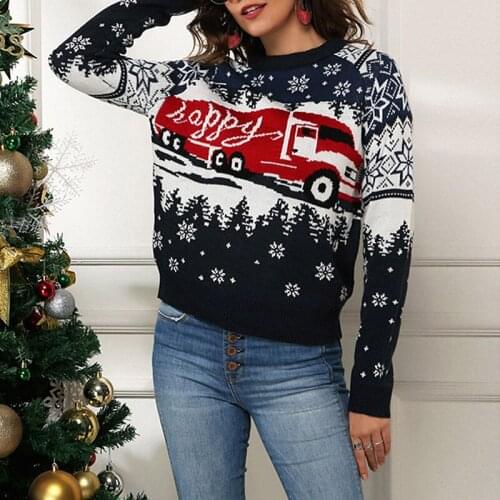 Leisure Snowflake Christmas Sweater Truck crew neck womens Autumn winter knitted sweater Fashion street Pullover 2020