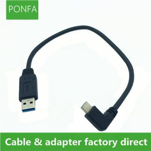 USB 3.0 Type A Male to USB 90 degree Angle 3.1 Type-C Male USB Data Sync & Charge Cable Connector 0.25m