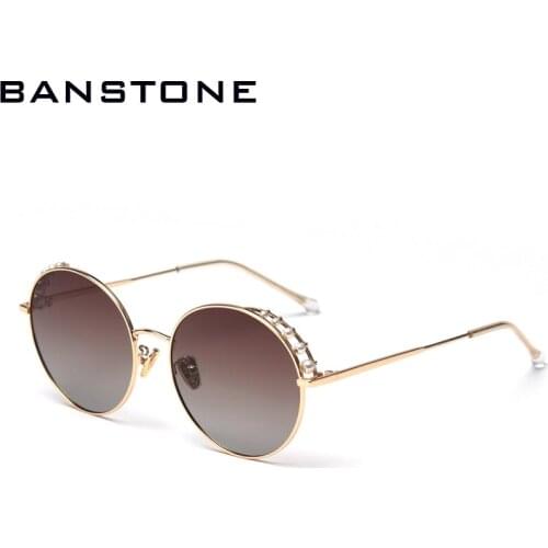 BANSTOEN pearl round sunglasses women retro gold metal frame high quality brown red 2020 polarized sun glasses female gifts