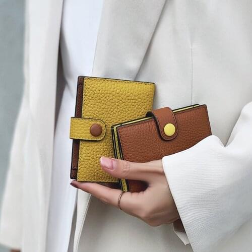 Womens wallet Cowhide Panelled Luxury Design Female Money bag Fashion Small Purses Short Button Leather Wallets Woman Purse