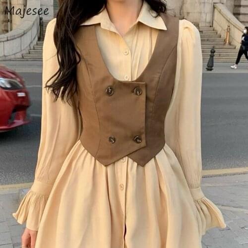 Vests Women Solid Double Breasted Spring Feminine Trendy Sleeveless Crops Vintage Casual Comfortable All-match High Street Mujer