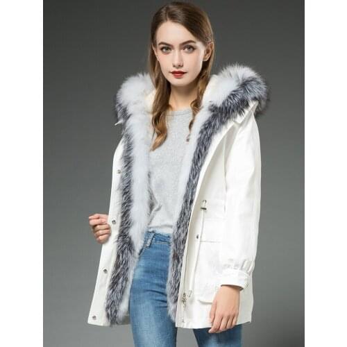 Winter 2020 Coat Women Rabbit Fur Liner Parka Real Fur Coat Female Fox Fur Collar Warm Long Jacket Manteau Femme MY4572