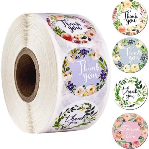 100-500 Pcs Roll Flower Thank You Stickers Handmade Sticker Wedding Party Stickers Gift Baking Seal Label Stationery Sticker