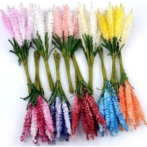100pcsMini Foam Artificial Lavender Flower Bouquet For Wedding Christmas Decoration Scrapbooking DIY Wreath Craft Fake Flowers