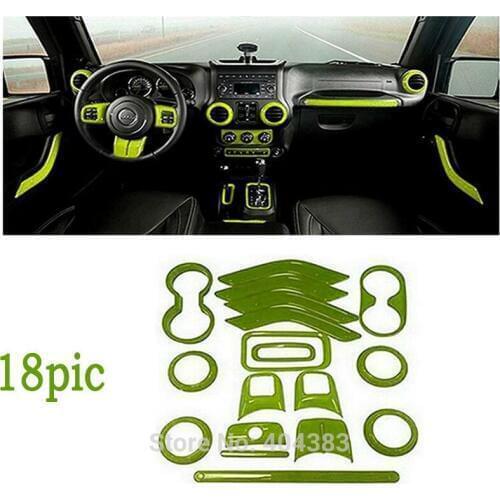 18pc Full Set Interior Decoration Trim Kit Steering Wheel Trim / Centrer Console Air Outlet For Jeep Wrangler 2011-2016 4-door