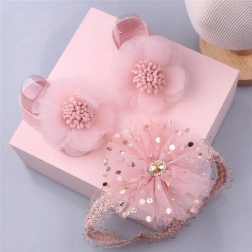 2Pcs Baby Headband Socks Set Lace Flower Bows Headbands Head Bands For Girls Newborn Infant Turban Baby Hair Accessories