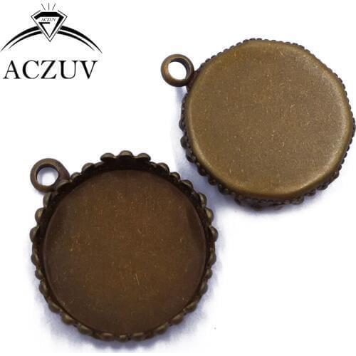 200pcs Antique Bronze 15mm 20mm 25mm Crown Cabochon Setting Round Pendant Tray Bezel Pendant Blank w/ Loop Pendant Base CPT003