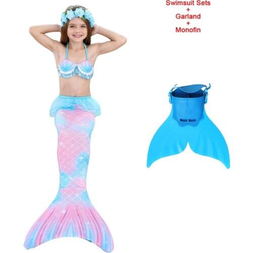2021 Girls Swimming Tail Mermaid Swimsuit Kids Birthday Pool Party Dress Costume Children Fantasy Beach Bikini Clothing Set