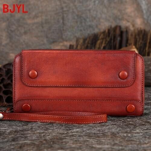 2020 New Retro Leather women Long Wallet Female Handmade Soft Leather card holder Wallet large capacity mobile phone clutch bag