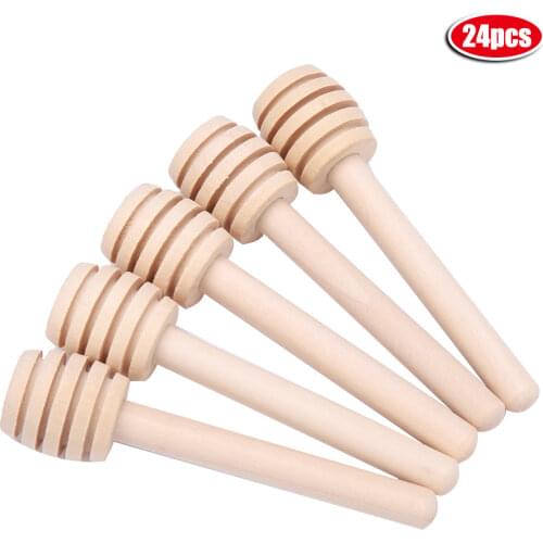 24/50 Pack Mini Wooden Honey Spoon Spiralizer Wood Honey Dipper Sticks For Honey Jam Jar Coffee Milk Tea Dispense Kitchen Tools
