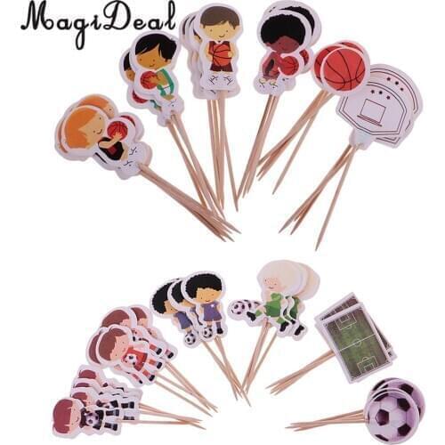 48pcs/Set Football Basketball Cupcake Picks Cake Toppers Party Decoration