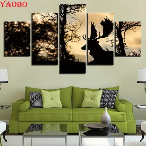 Full Square drill 5D DIY Diamond embroidery 5 Piece Animal Deer Forest Sunset Landscape Diamond Painting Cross Stitch Rhinestone