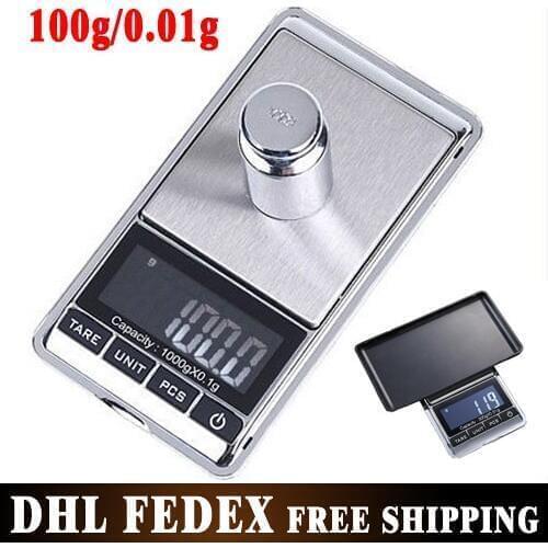 Free DHL FEDEX 100 pieces Mini Jewelry Pocket LCD Electronic Digital Scale 0.01gX100g Wholesale
