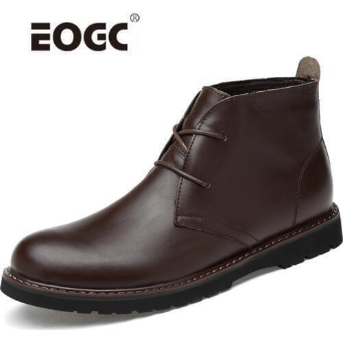 Natural Leather Desert Men Boots Plus Size Handmade Thin Plush Ankle Boots Retro Lace-Up Waterproof Autumn Winter Shoes