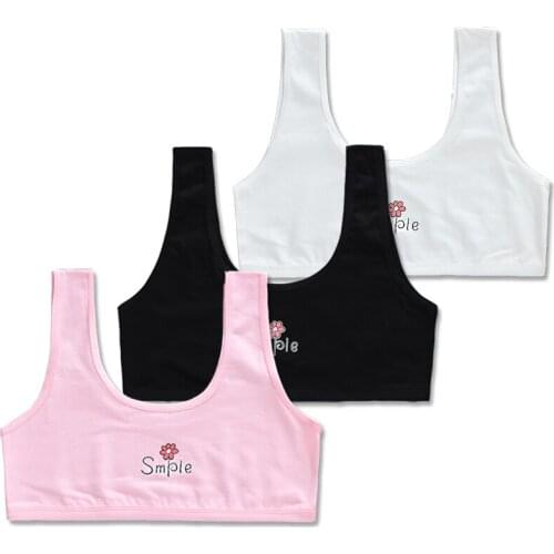 3 Pcs/Lot Girls Cotton Training Bra Puberty Lingerie Kids Soft Vest Sports Tops Tanks Breathable Underwear Bras 8-16 Years Old