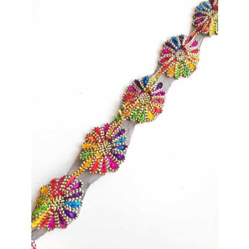 Colorful Ribbon Ornament Indian Handwork Big Flower Model