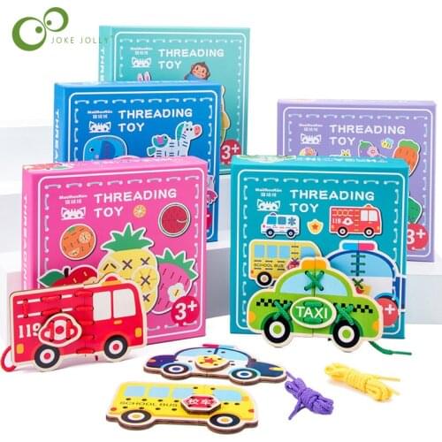 Wooden Animal Rope Combination Children Early Education Puzzle Exercise Hand-eye Coordination Ability Threading board toys DDJ