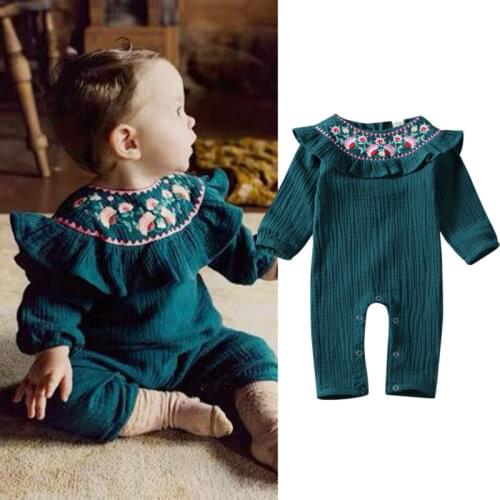0-18M Newborn Kid Baby Girl Floral Clothes Flower Embroidery Ruffle Romper Elegnat Long Sleeve Jumpsuit cute sweet Outfit