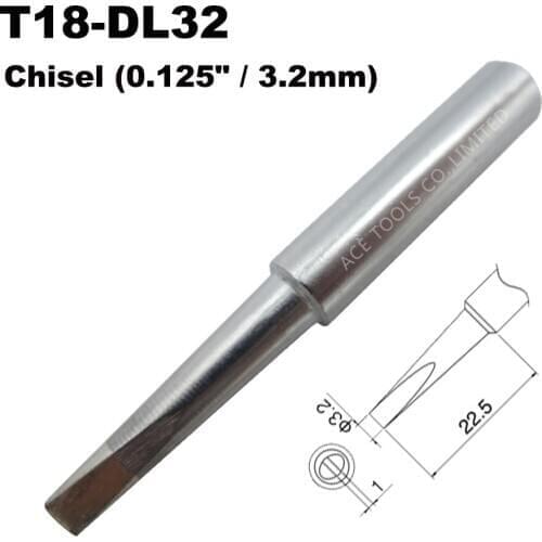 T18-DL32 Soldering Tip Long Chisel 3.2mm 0.125" Fit HAKKO FX-888 FX-888D FX-8801 FX-600 Lead Free Handle Welding Iron Bit Nozzle