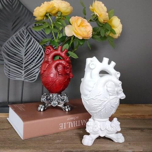 Home Decor Resin Vase Planter Pot With Tray Heart-shaped Sculpture Statue Flower Pot Desktop Crafts Ornaments