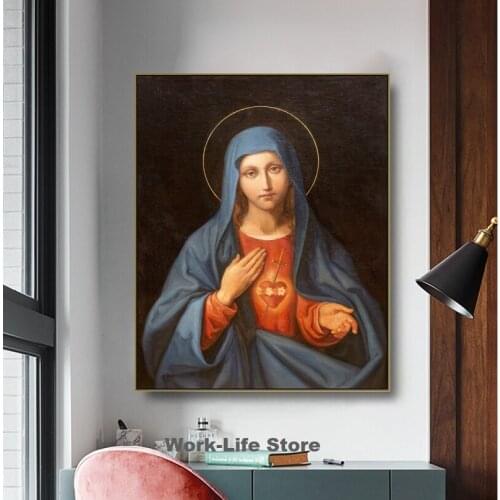 Religion Portrait Art Canvas Poster Wall Painting Virgin Mary Prays in Church Picture Print For Living Room Home Decor No Frame