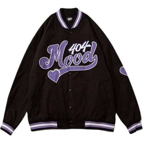 Harajuku Letter Embroidery Coat 2021 Autumn Loose Single Breasted V-neck Cotton Baseball Uniform Jacket Streetwear Womens Coats