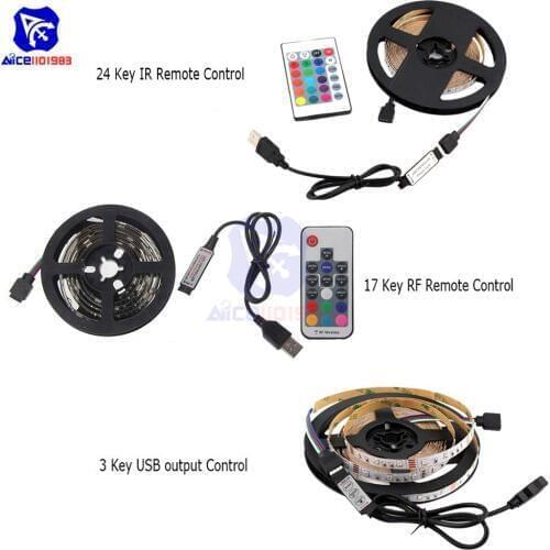 24 Key IR Remote 17 Key RF Remote 3 Key Switch Control for SMD 2835 RGB LED Strip Non-Waterproof 5V 5M 16.4ft 300 LEDs Strip