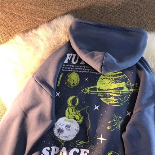 Korean Loose Tops Blue Female Casual Students Cartoon Printed Sweatshirt Autumn Hoodie Girls Japan Streetwear Blue Hoodies