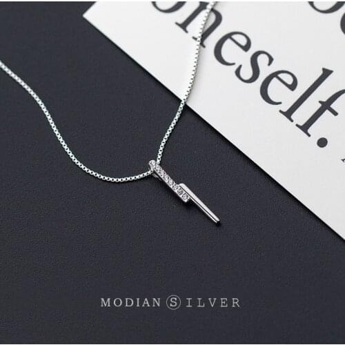 Modian Fashion Sparkling CZ Asymmetry Lightning Sterling Silver 925 Pendant Necklace for Women Link Chain Fine Jewelry Gift