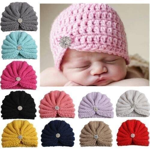 Fashion Winter Baby Girl Hats with Pearls Candy Color Knit Newborn Beanie Hat Baby Fotografia Cap Accessories 1 PC