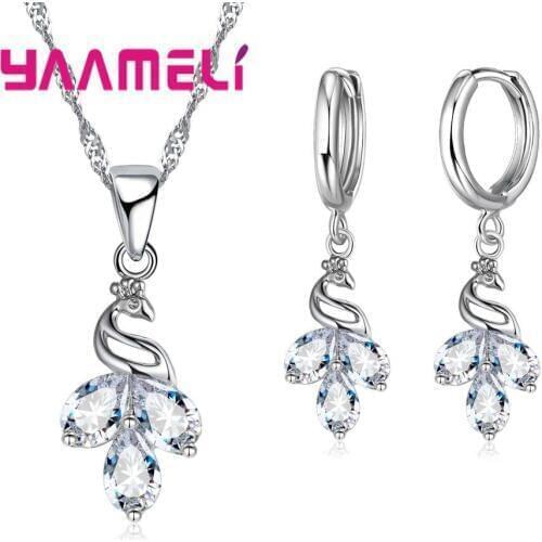 Fashion Design Jewelry Sets For Women 925 Sterling Silver Cute Peacock Pendant Necklace Earrings Free Shipping