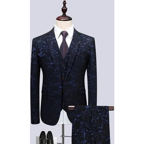 Men Wedding Suits 2020 New Mens Suits 3 pcs Pant Vest Designs Slim Fit Mens Stage Suits Brand Fashion Printed Prom Party Wear