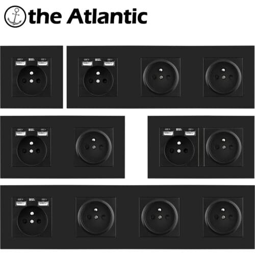 FR France 16A Wall Socket With USB Plug Home Electrical Outlet Black Plastic Double Triple Triple Quadruple 146 Poland Belgium