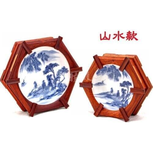 Wholesale red wood crafts rosewood inlaid porcelain ornaments desk room boutique ashtray Ashtray
