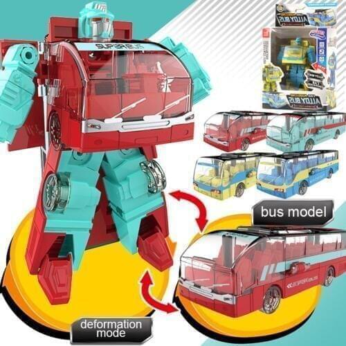 Diecast Mini Bus Vehicle Deformation Robot Transforming Model Kids Toy Gift