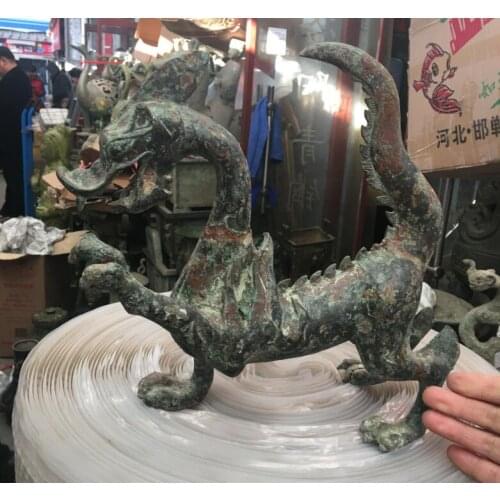 Song voge gem S1824 18" Old Chinese Bronze Folk animal fly Unicorn Beast Pi Xiu sculpture Statue