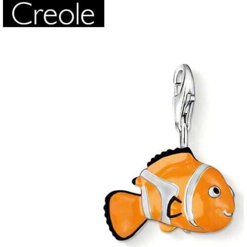 Charm Pendant Clownfish Fish,2018 Fashion Jewelry Cute Real Authentic 925 Sterling Silver Gift For Women Men Fit Bracelet