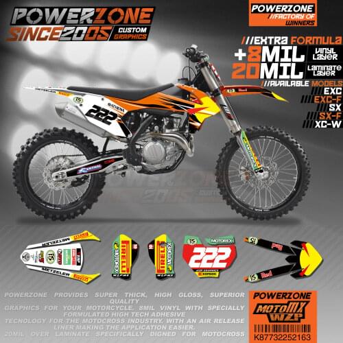 PowerZone Custom Team Graphics Backgrounds Decals 3M Stickers Kit For KTM SX SXF MX EXC XCW Enduro 125cc to 500cc 2016-2019 163