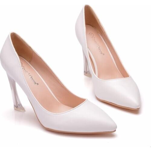 Spring Woman Shoes Sexy Pointed Toe Pumps Transparent Crystal Heel White High Heels Female Slip On Ladies Office Shoes