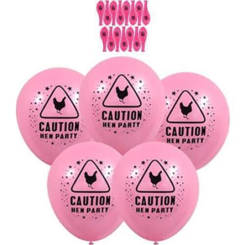 Caution Hen Party Printed Pink Balloons Decoration Accessories Bridal To Be Bachelorette Hen Night Carnival Funny fancy dress