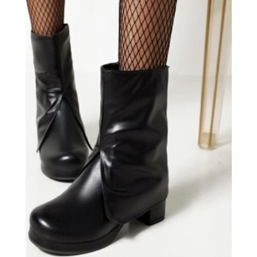 Women Boots Autumn and Winter Fashion Round Head Modern Boots Square Heel Solid Med (3cm-5cm) British Style Plus Size 30-48