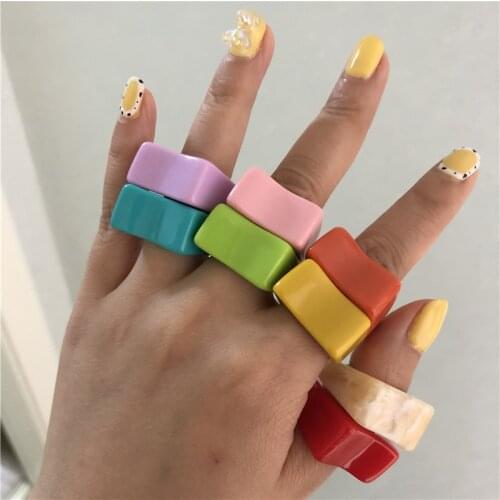 2021 Fashion Pink Macaron Candy Color Acrylic Resin Ring For Women Girls Beach Party Aesthetic Jewelry Gifts