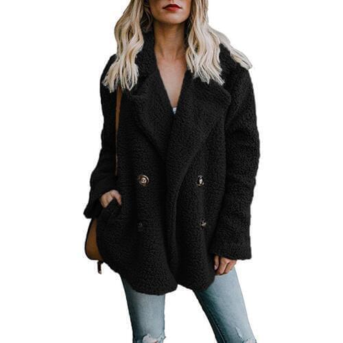 NORA TWIPS 2018 Winter Warm Outwear Ladies Solid Color Coat Women Autumn Fashion Wide Lapel Casual Jacket Loose Wool Coat